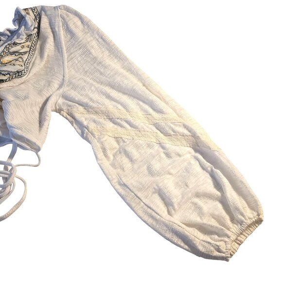 Pol White M Peasant Top Boho Embroidered Festival Cottagecore Romantic - Picture 9 of 15